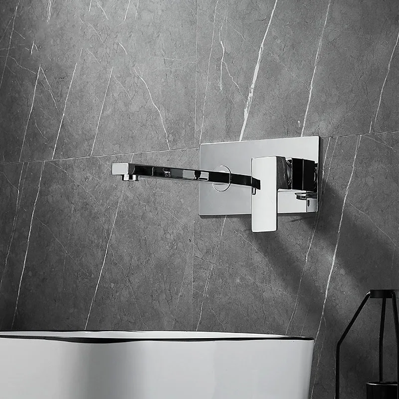 Grey/Black Brass Bathroom Basin Faucet Wall-Mount Embedded Hot And Cold Mixer Tap Single Lever Bathroom Sink Tap Crane