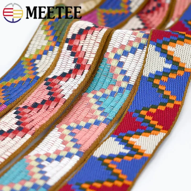 8Meters Meetee 3cm geometry Ethnic Polyester Cotton Jacquard Ribbon Webbing Strap DIY Clothing Bags Decor Sewing Accessories