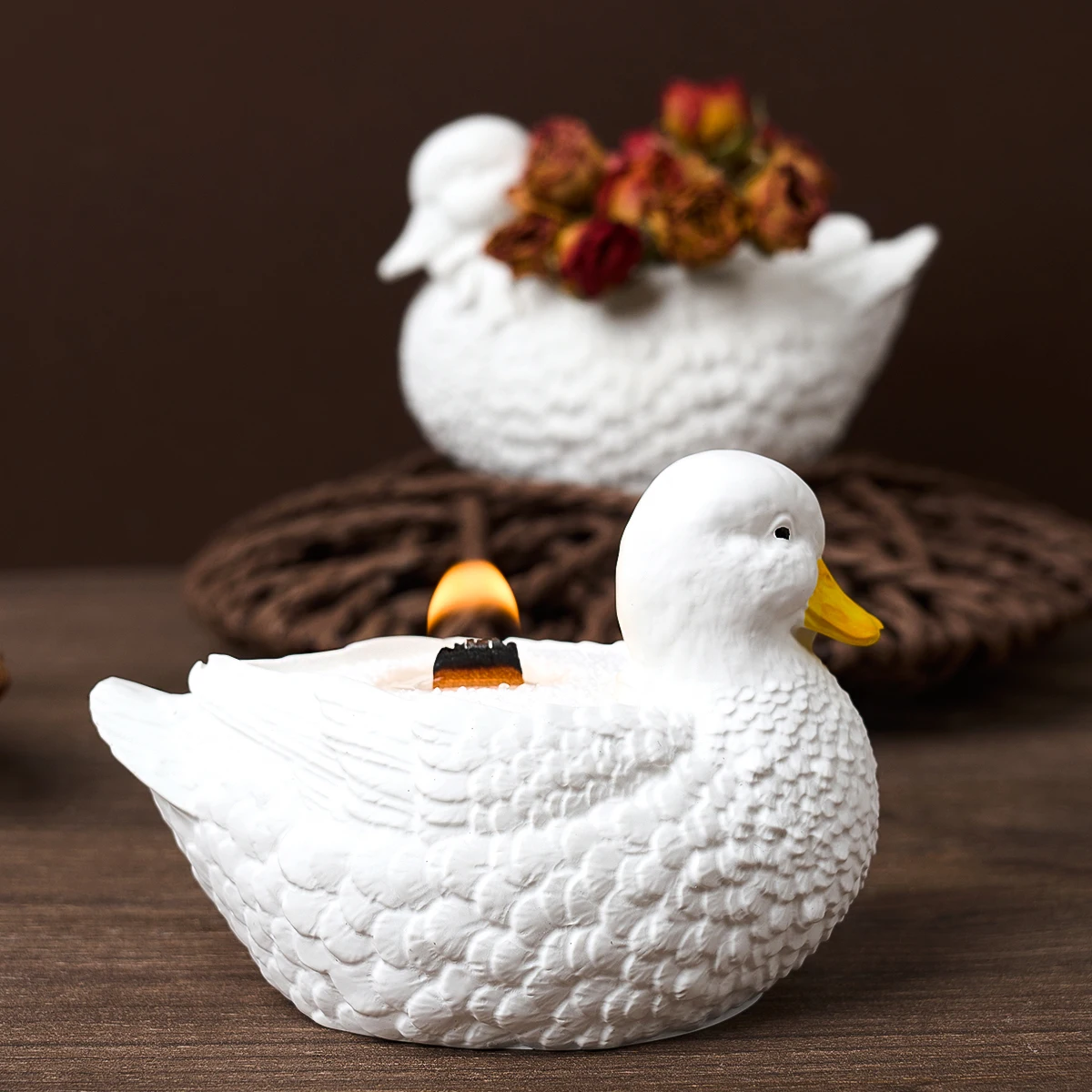 3D Duck Candle Jar Mold for DIY Epoxy Resin Jewelry Storage Box Mould Plaster Cement Concrete Flowerpot Casting Molds Home Decor