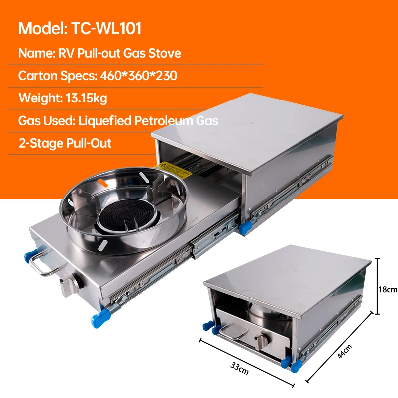 RV Slide Out Gas Stove LPG Camper Drawer Cooker Stainless Steel Caravan Outdoor Kitchen Burner