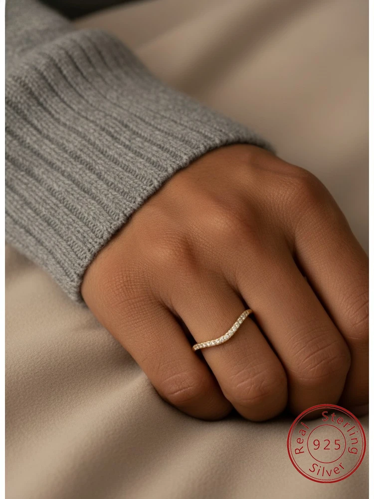 

Кольцо из стерлингового серебра 925 пробы в стиле минимализм с V-образным цирконом для женщин, повседневная одежда, юбилейная свадьба, повседневная одежда, роскошные ювелирные изделия