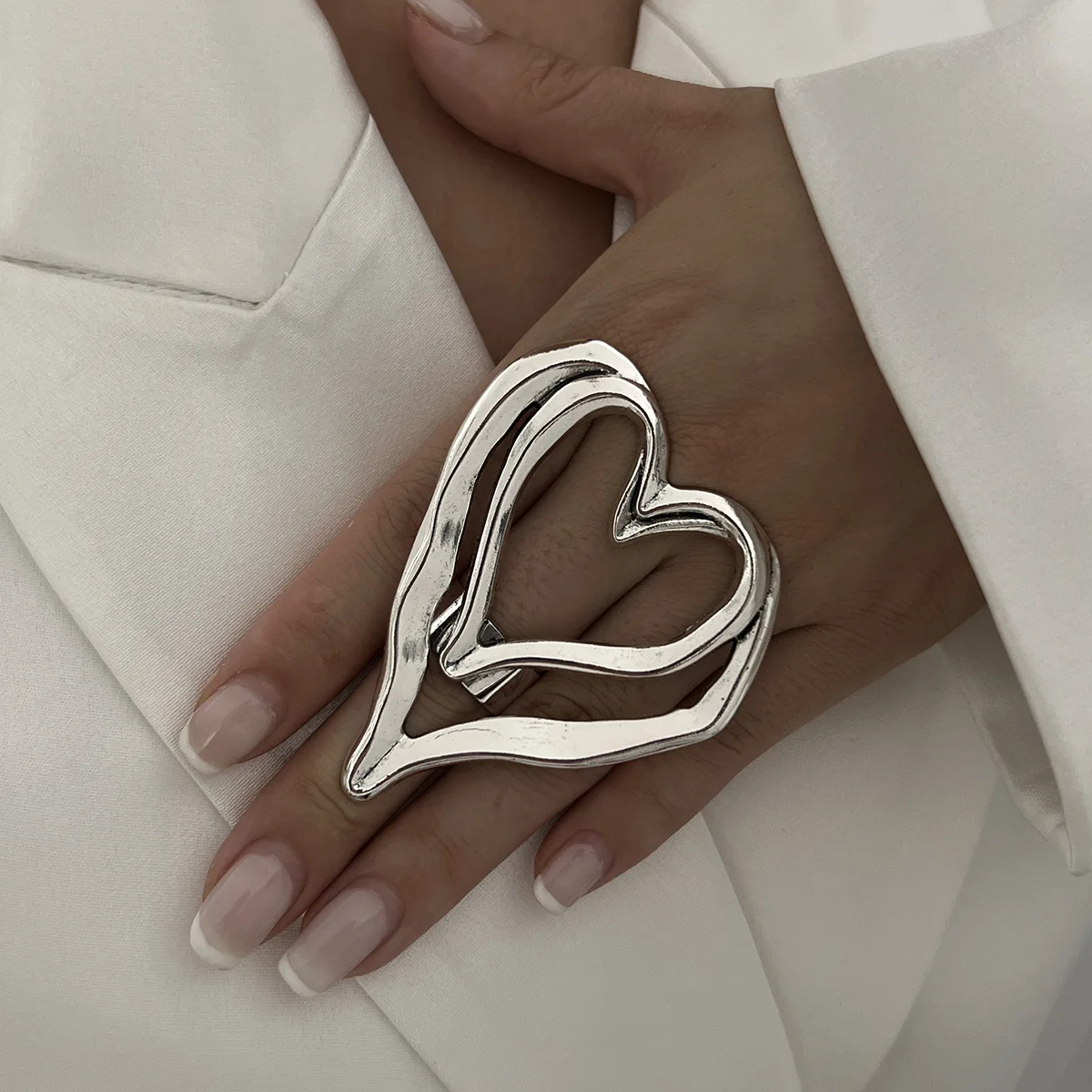 DIEZI Exaggerated Sweet Cool Big Heart Cross Rings For Women Unisex Geometric Gold Silver Color Knuckle Joint Ring 2023 New