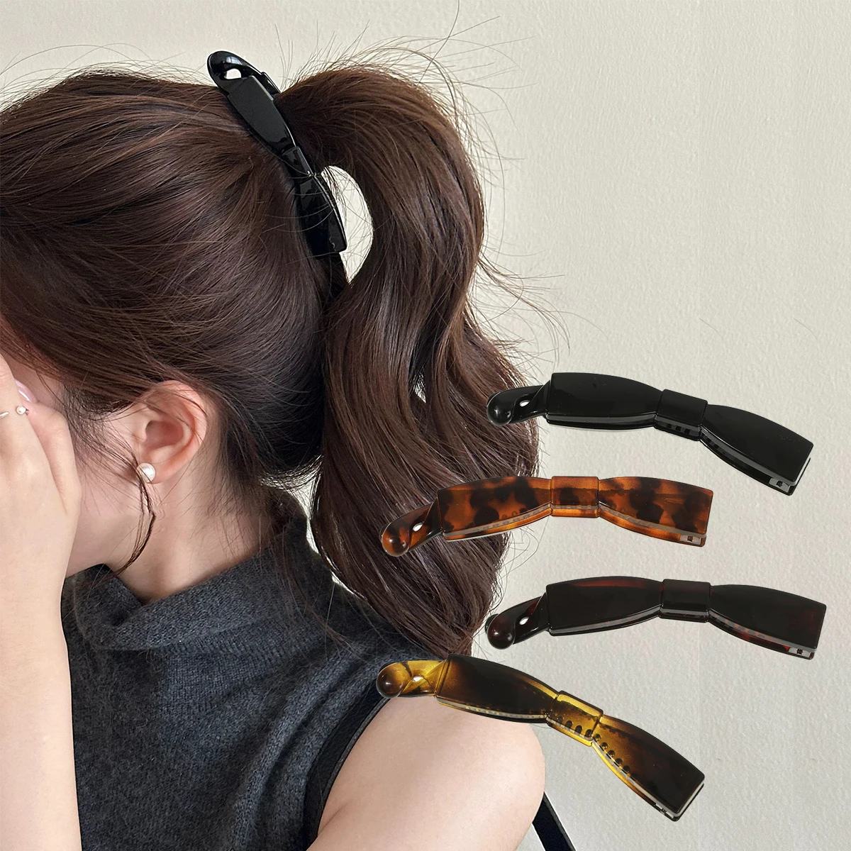 Vintage Bow Leopard Print Banana Hair Claw For Women Girls High Ponytail Holder Hair Clip Hairpin Fashion Hair Accessories