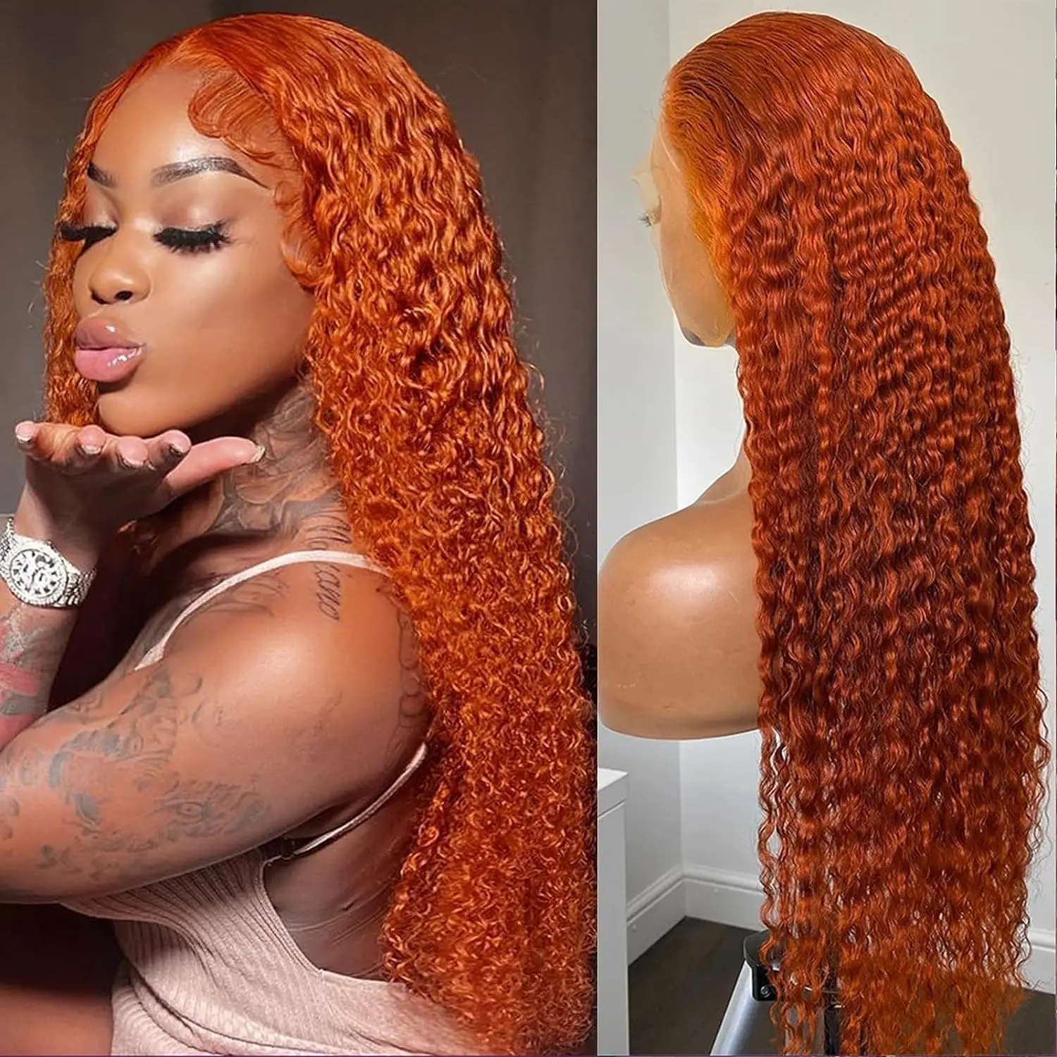 

350 Deep Wave Wigs Ginger Orange HD 13x4 Lace Front Wigs Human Hair 250% Water Wave Curly Lace Frontal Wig For Women