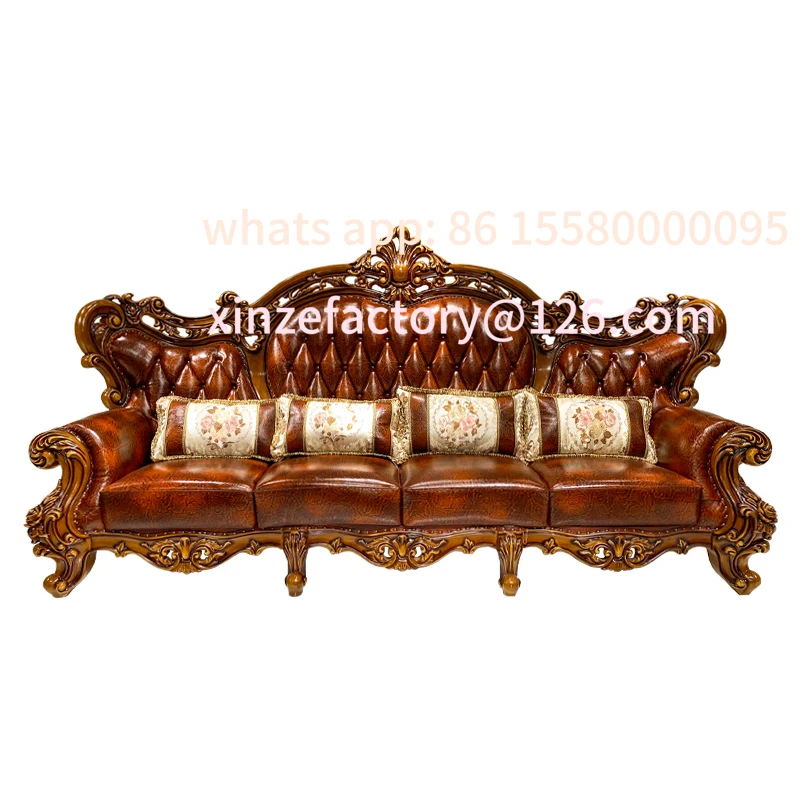 

Customizable European leather sofa solid wood furniture