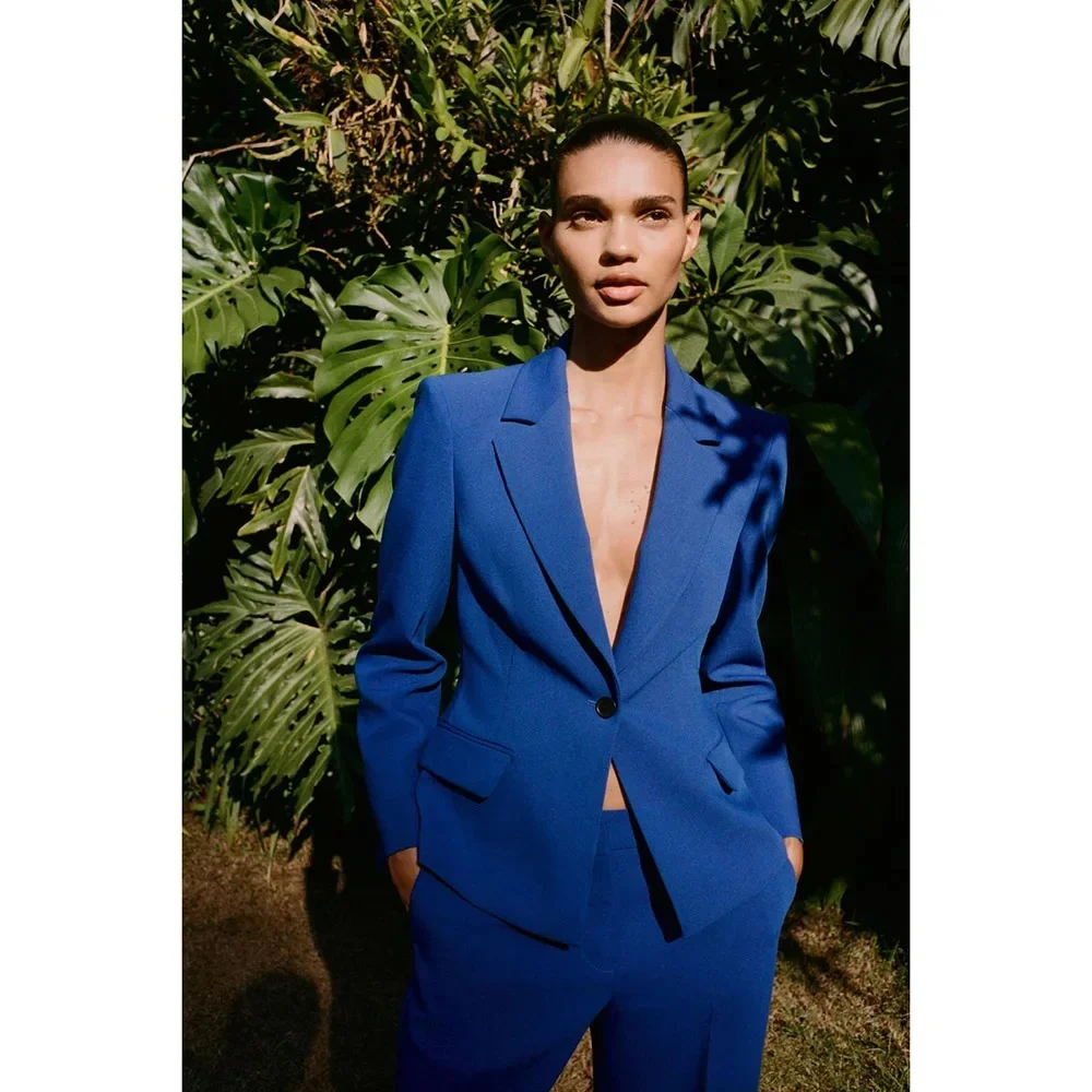 

Women Suit 2 Pieces Royal blue Single Button Solid Slim For Wedding Business Work Office Daily Commute Casual Set Blazer And Pan