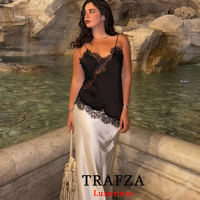 TRAFZA Sexy Chic Black Lace Cami Tops Women V Neck Patchwork Sleeveless Y2K Girl Tops Fashion 2025 Summer Holiday Beach Tops