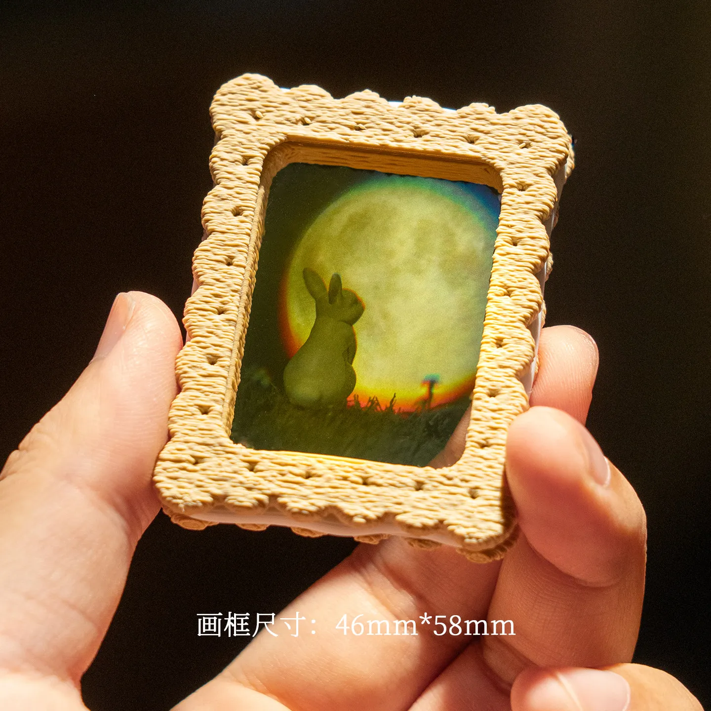 Holographic Moon Cute Bunny Cookie Photo Frame Ornament - Creative Holiday Gift for Friends