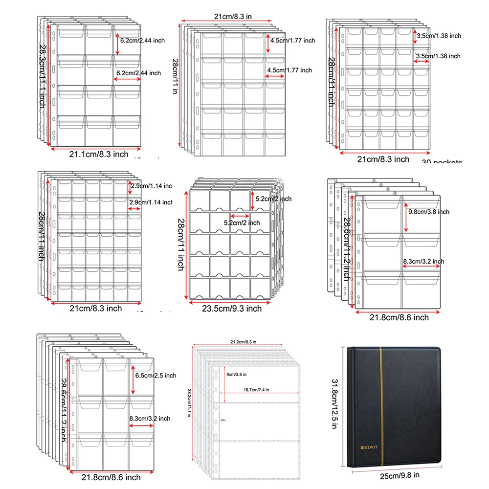 A4 Leather Coin Collection Album for Euro Quarters Bills Dollar Large Coin Paper Money Storage Banknote Collection Book Currency