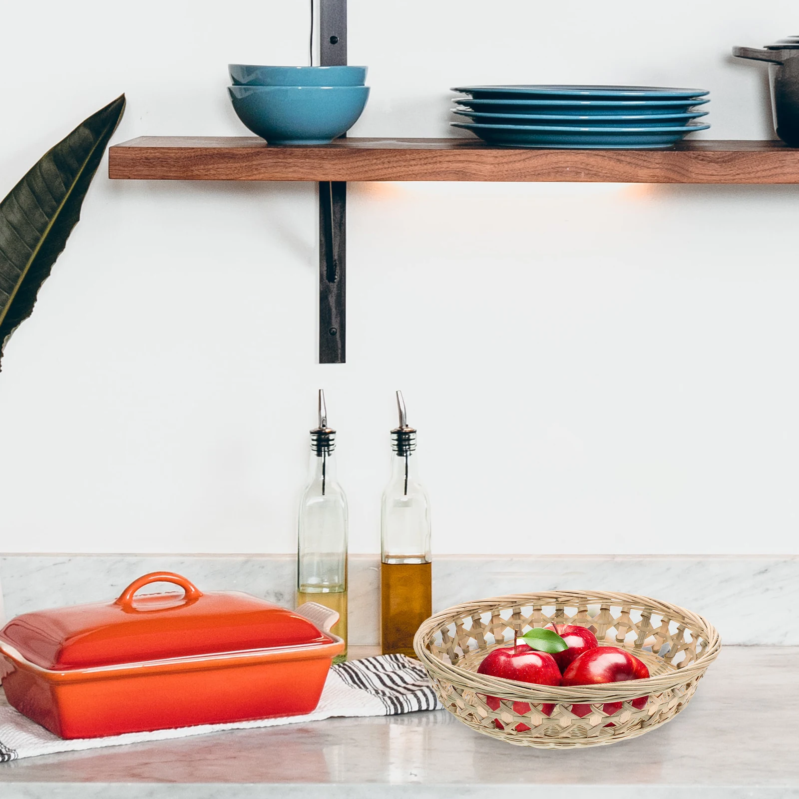 

Woven Basket For Home Kitchen Storage Food Dessert Bread Snack Organizer Container Multi-Functional Household