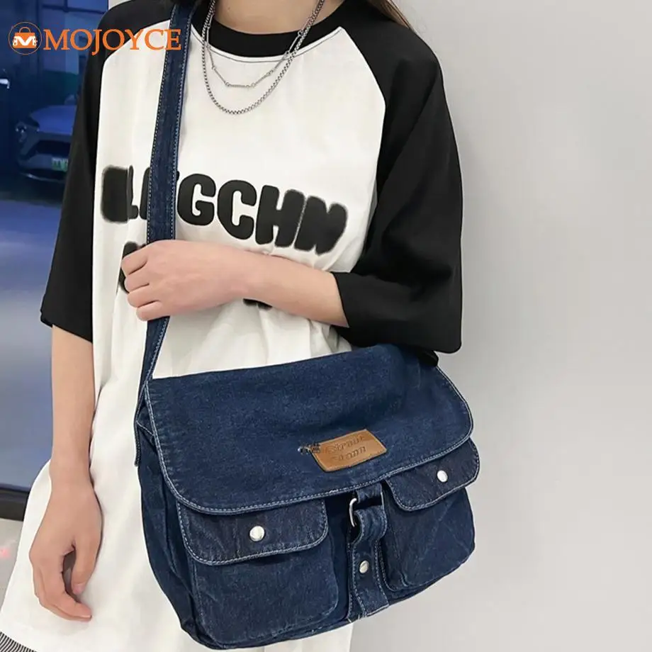 Japanese Denim Crossbody Bags Women Vintage Cowboy Messenger Bags Large Capacity Versatile Tote Bags Ladies Multi Pocket Satchel