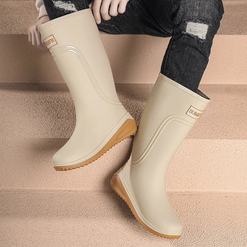 Wasserdichte Herren-Regenstiefel mit hohem Oberteil, verschleißfeste, rutschfeste Galoschen für Spaziergänge und Angeln im Freien, ideale Gummistiefel für regnerische Da