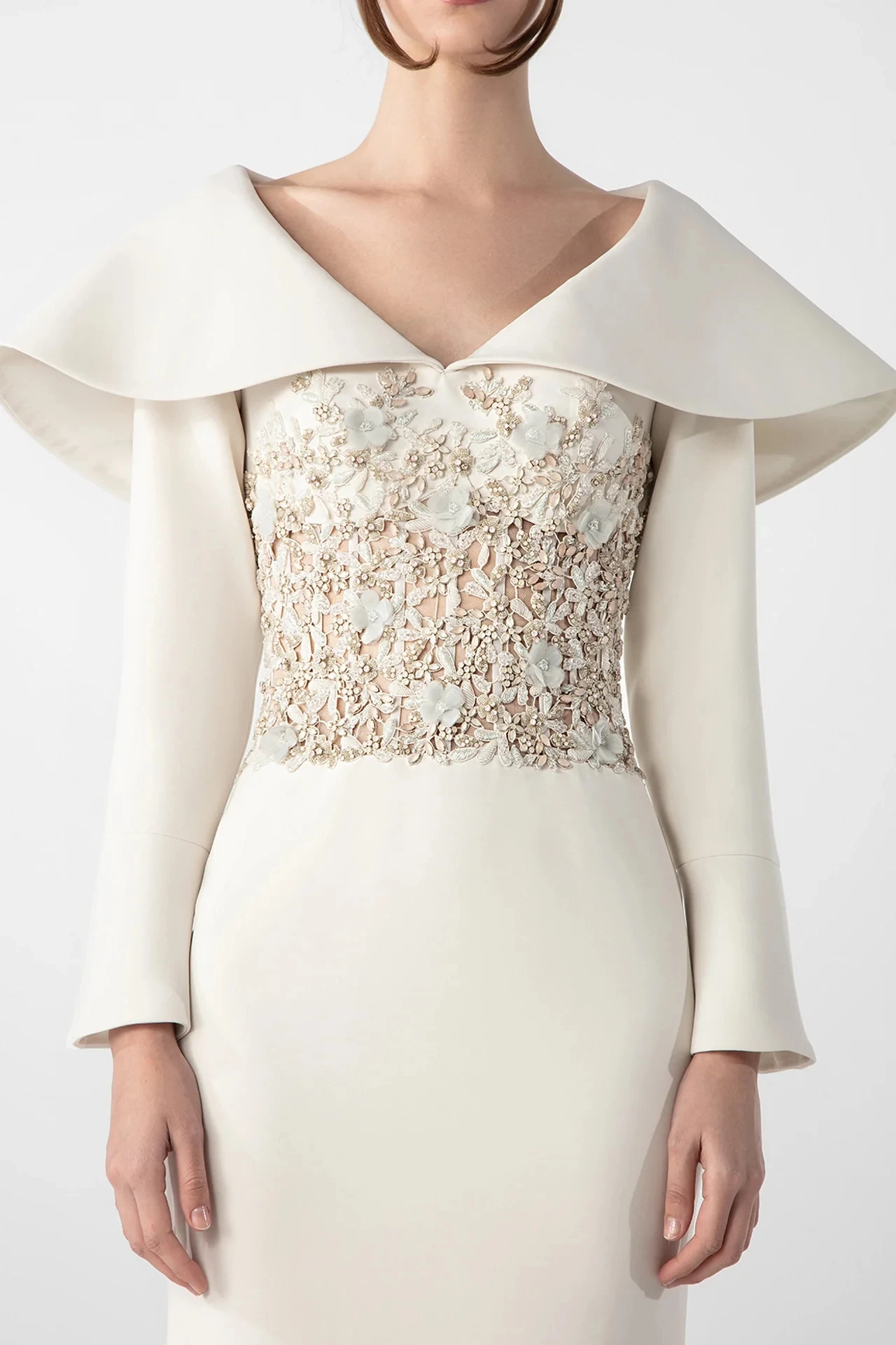 Exquisites Ballkleid, maßgeschneidertes, bodenlanges Abendkleid mit V-Ausschnitt, langen Ärmeln und A-Linie, mit modischen Applikationen, Partykleid 2926