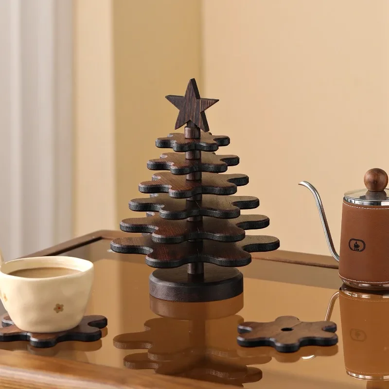 Christmas Tree Heat-Resistant Table Mats Wooden Pot Coasters Set with Thermal Insulation Mats Decorative Kitchen Coaster Pads