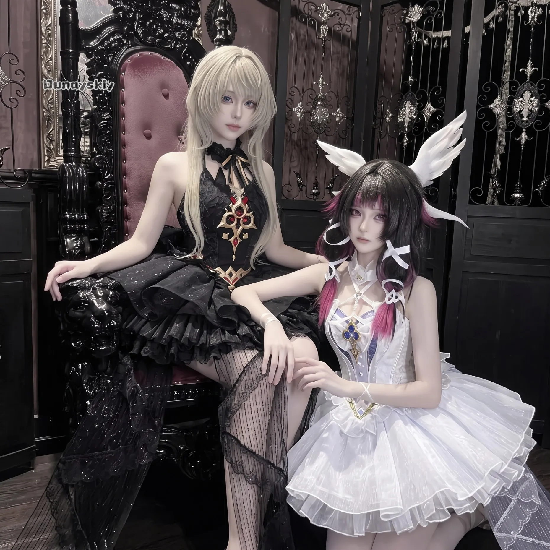 KS*31 Genshin Impact Sandrone Marionette Black Swan Columbina Cosplay Komplettes Ballettkleid Spielcharakter-Outfit für Con Halloween
