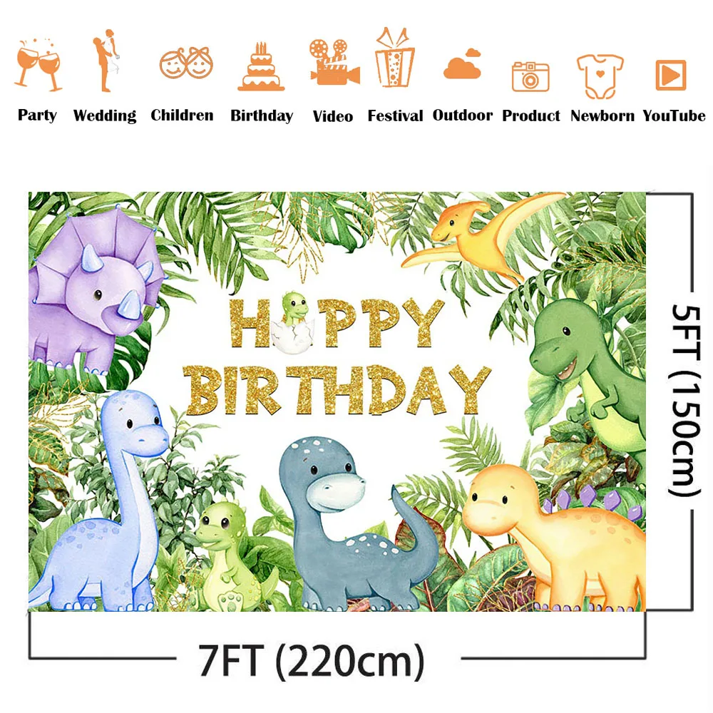Dinosaurier Geburtstag Hintergrund grün Blätter Foto kabine Hintergrund Cartoon Baby Kinder alles Gute zum Geburtstag Party Dekoration Banner