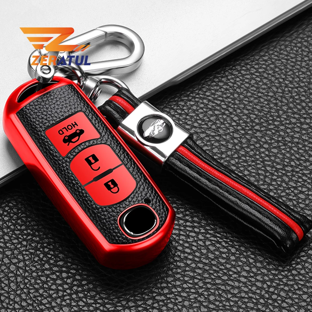 For Mazda 2 3 5 6 Axela Atenza Demio CX-3 CX5 CX-7 CX-9 MX-5 Leather TPU Car Key Cover Case Bag Keychain Protector Accessories