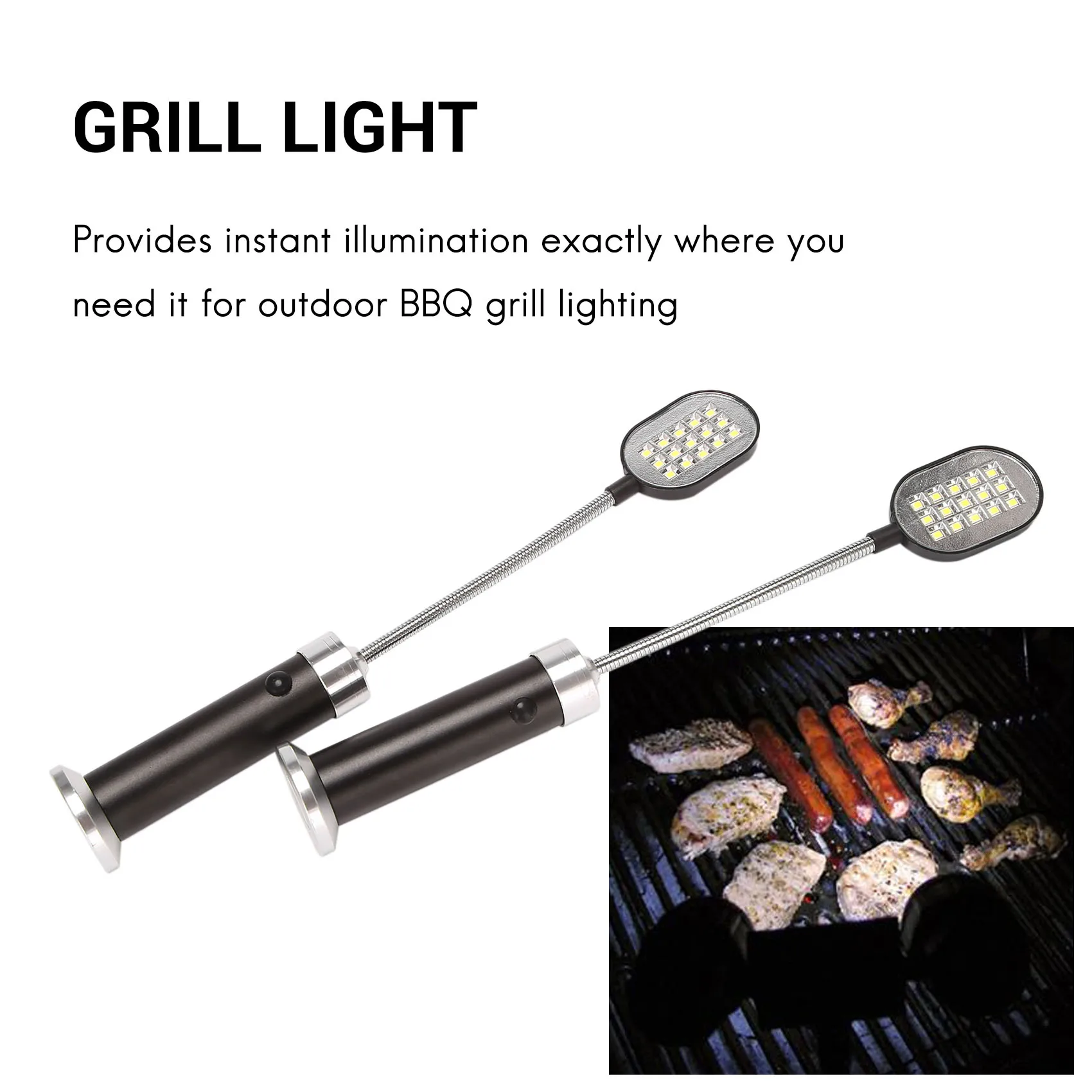 Luz para churrasqueira com base magnética, luzes LED super brilhantes para churrasco, gooseneck flexível, resistente às intempéries, 360 graus, embalagem de 2