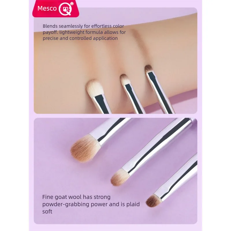 MSQ Eyeshadow Brush Set - Large Medium Small Soft Bristles Animal Hair Blending Eye Makeup Detail Brushes for Smooth Application