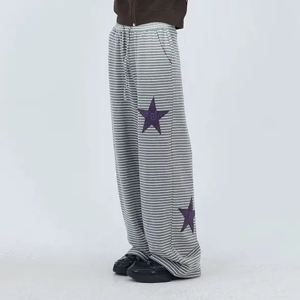 

Striped Japanese Wide Leg Trousers Straight Pants Preppy Style Kawaii High Waist Loose Casual Star Print Women Y2k Pant
