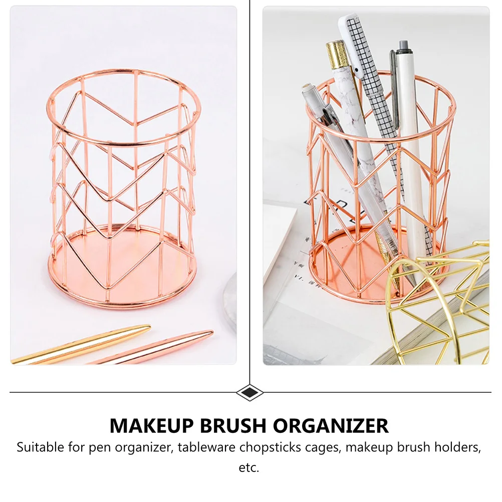 

Iron Wire Pen Holder Desktop Container Makeup Brush Organizer Home Office Storage Holder For Pens Chopsticks Gold Plated