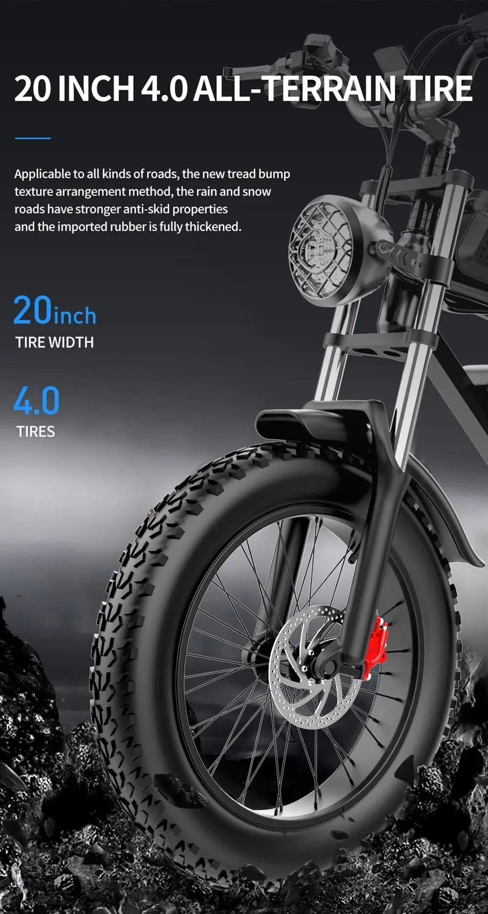 Ridstar Q20 Electric Bike, 1000W Brushless Motor, 20*4 Inch Fat Tires, 48V 20Ah Removable Battery, 30mph Max Speed