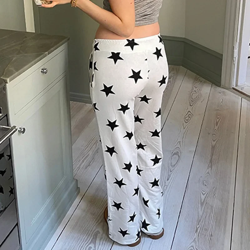 Casual Star Printed Wide Leg Pants Loose Low-Waisted Straight Pants Women 2024 Autumn Spring Fashion Streetwear Lady