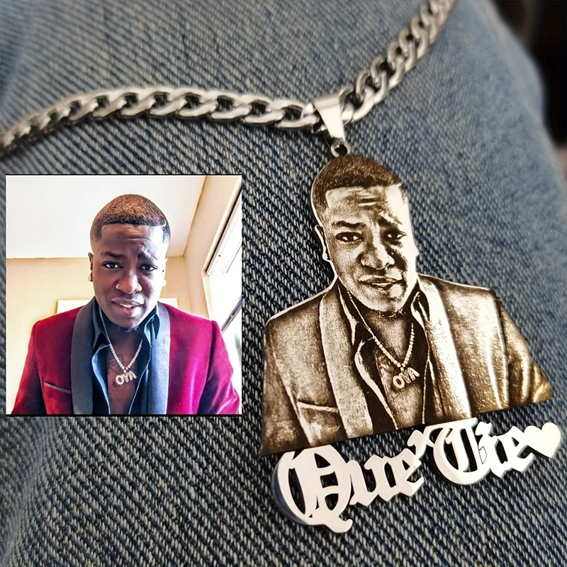 

Ожерелье с фотографией на заказ, мужское ожерелье с именной табличкой в стиле хип-хоп, кубинская цепочка из нержавеющей стали, персонализированное ожерелье с фотографией рок-певца идола