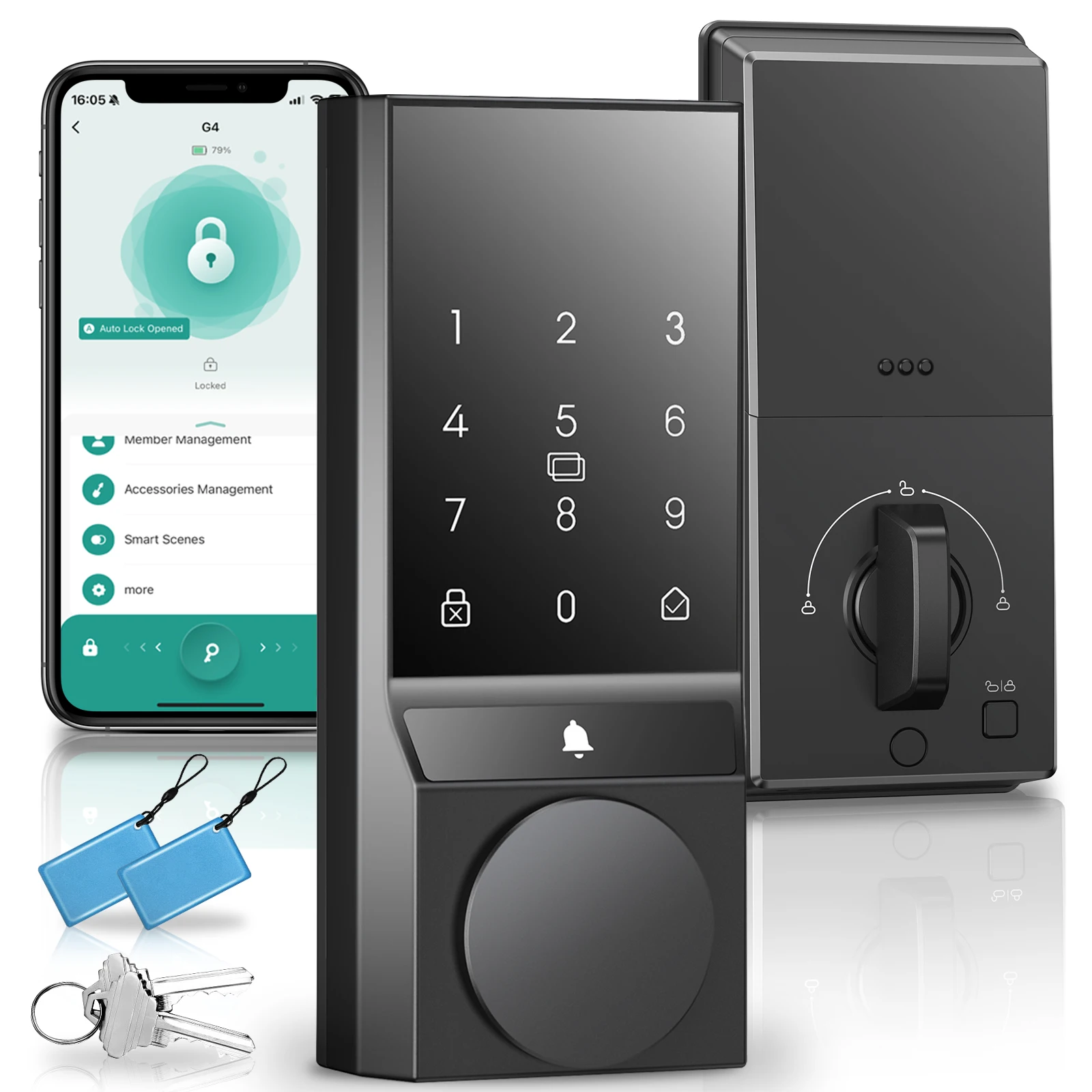 Smart Door Lock, Keyless Entry Door Lock with Doorbell, Door Locks for Front Door with App Control, Auto-Lock, with Bluetooth