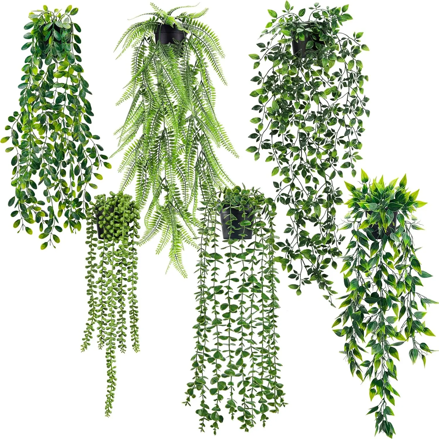 

6Pcs Fake Plants Hanging Faux Eucalyptus Vines Artificial Potted Hanging Plants Indoor for Room Wall Shelf Outdoor Decor