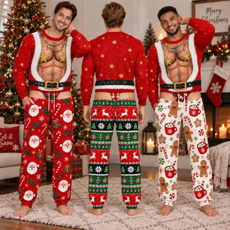 Christmas Family Pajamas Clothes Adults Kids Funny Fake Top Print Sweatshirt+Sleep Pant Set Xmas Family Gathering Party Outfit