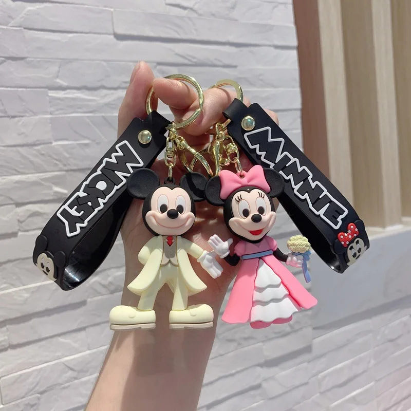 New Cartoon Anime Doll Mickey Mouse Pendant Wedding Dress Minnie Suit Mickey Doll Decoration Keychain Car Pendant Bag Charm Gift