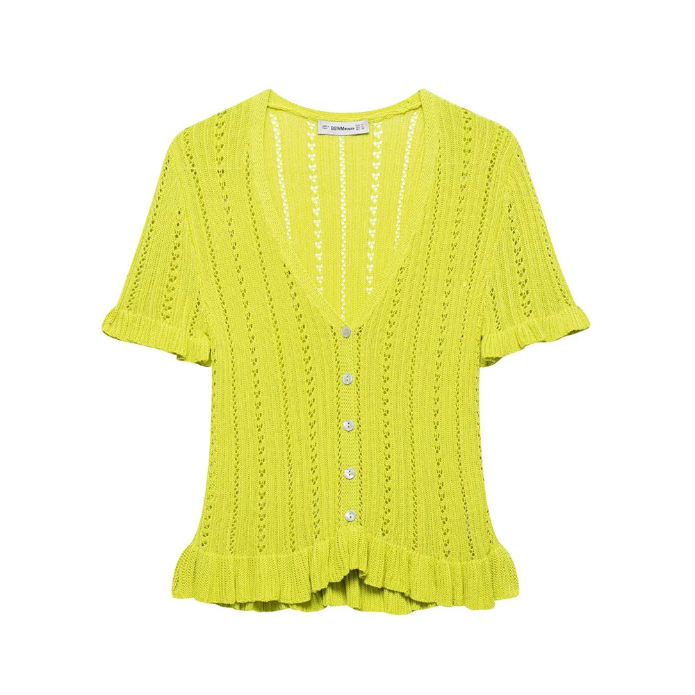 

2025 new women's clothing European and American style casual fashion versatile temperament simple knitted short sleeved top