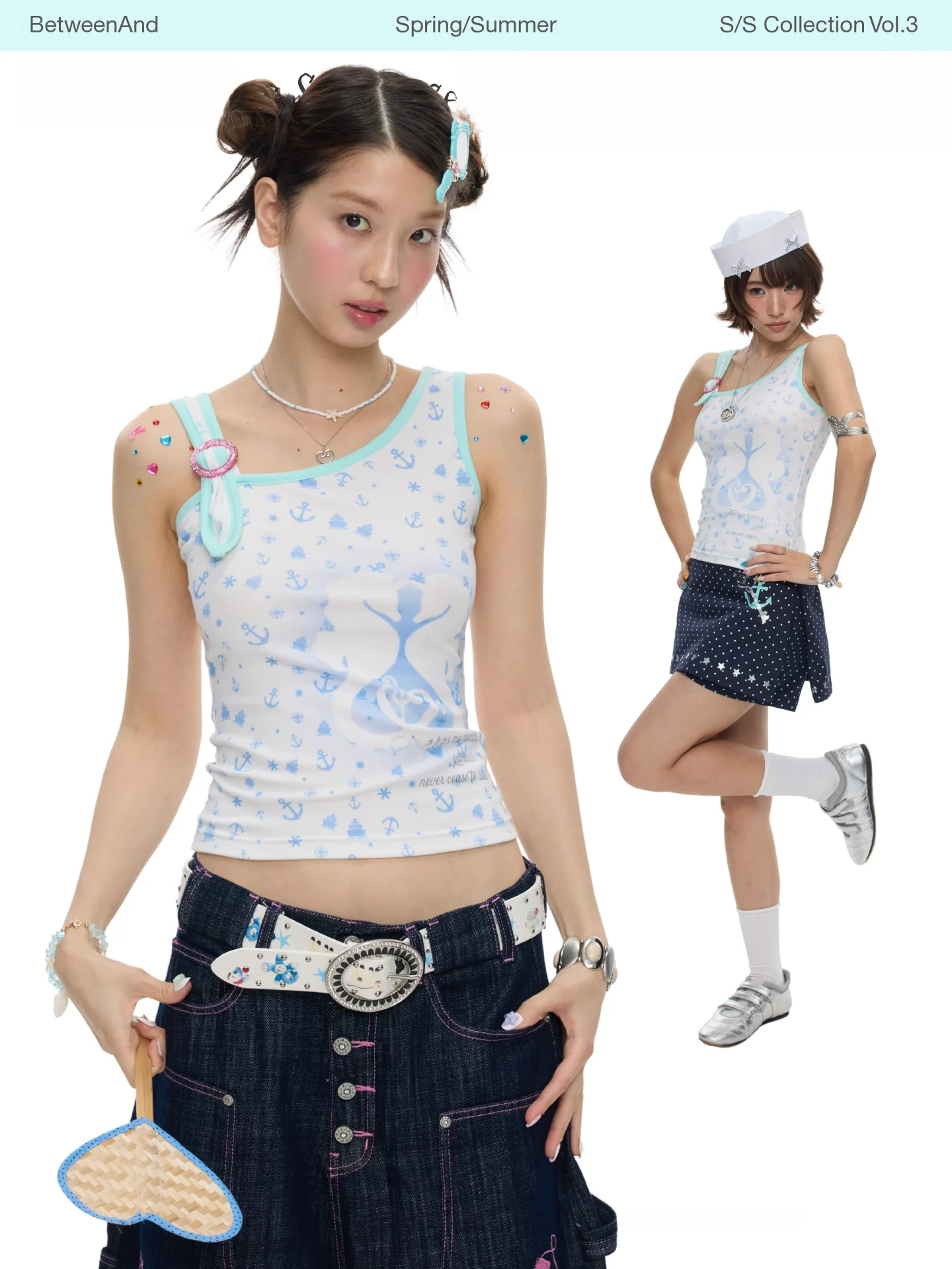 Mint Green Dream Core Hippocampus Vintage Style Vest Ring Buckle Backless Women's Summer Fashion round Neckline Regular Fit Vest