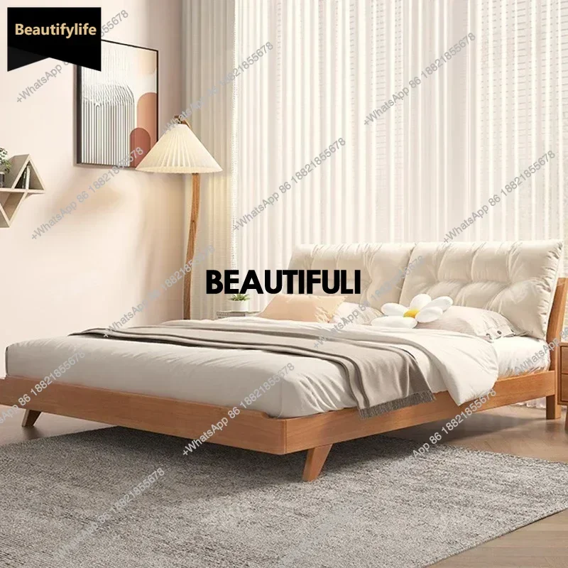 

D80 Nordic Luxury Headboard Double Bed Wood White Modern 180X200Cm Queen Beds Bedroom Villa Matrimonial Cama Casal Bedroom Furni