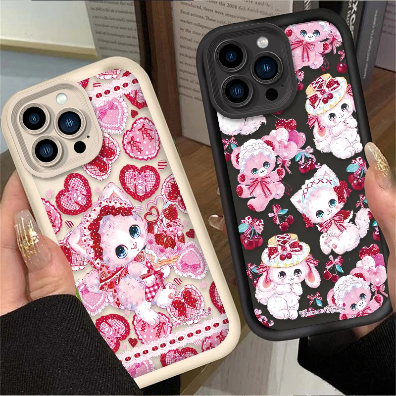 Cute Lolita Cartoon Cat Phone Case For iPhone 16 14 15 13 12 11 Pro Max X XS X S Max XR SE 2020 7 8 Plus iphone16 Soft Back Etui