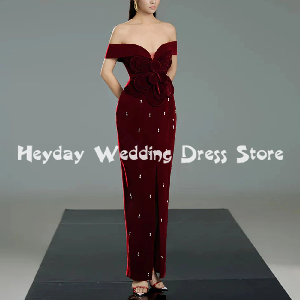 

Heyday Women's Beaded 3D Flowers Boat-neck Evening Dresses With Short Sleeves Straight Ankle-Length Formal Elegant Dresses 2025