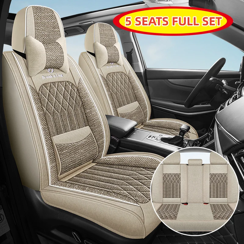 (Comfort Edition) Five Seats in the Car, with 2 Comfortable Headrests, Universal Linen Full-Cover Car Seat Covers, Breathable, Comfortable, and Wear-Resistant, Suitable for All Seasons, Fits the Seats Well, 3D Wing Support, with Fixed Lumbar Support, Enhances Your Driving Experience, Storage Pocket Design, Convenient Organization, Available in 3 Colors, Suitable for Various Models Such as Sedans, Suvs, Trucks, Etc