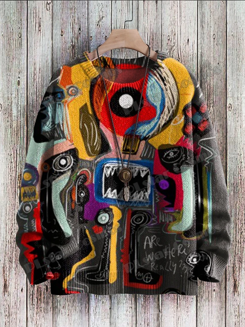 Winter Unisex Casual Knit Pullover Sweater Are We Really Here Street Art Graffiti 3D Printed Crewneck Knitted Sweaters KMY18