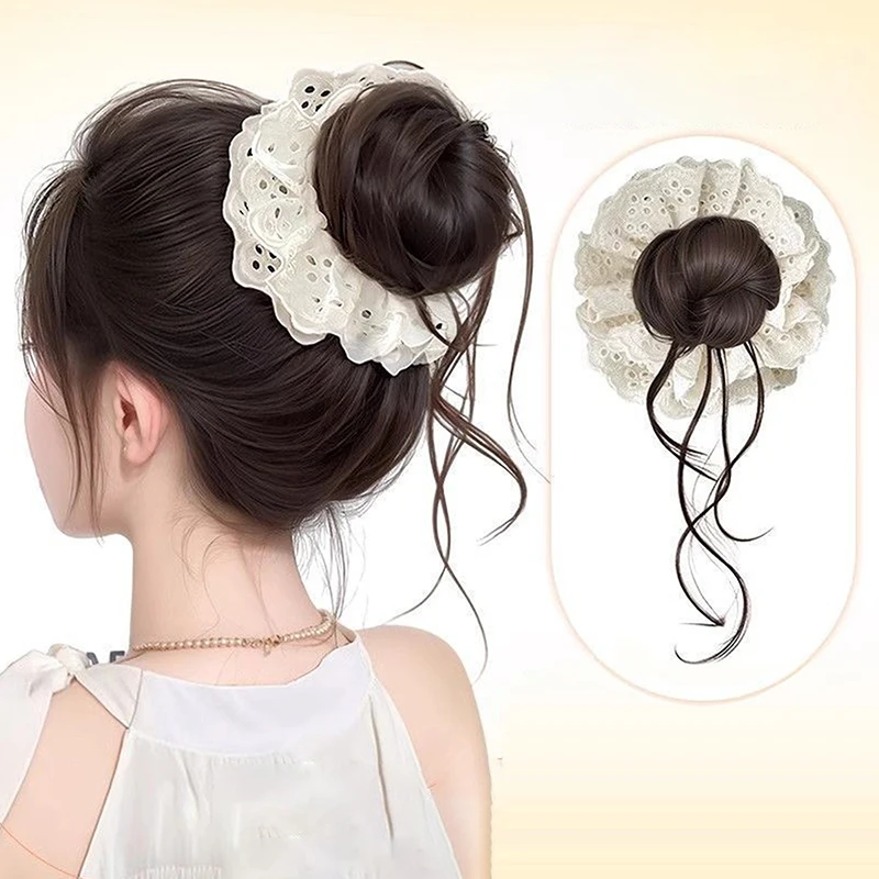 

Synthetic Women Elastic Hair Bands Ponytail Holders Lace Headband Flower Bud Hair Accessories Korean Style Hair Artifact Wig Bag