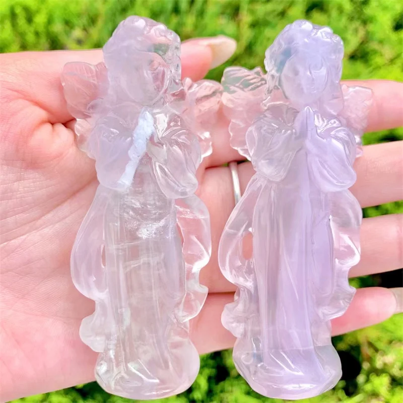 

Natural Macaron Angel Hand Carved Healing Stone Gemstone Reiki Home Decor Crystal Craft Gifts 1pcs 8cm