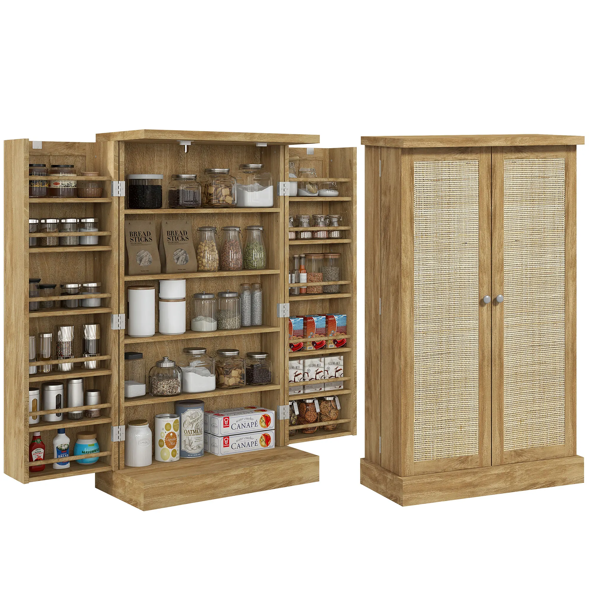 HOMCOM Buffet, mobile da cucina con 12 ripiani e ante, ripiani regolabili, 60 x 30 x 104 cm, effetto legno naturale