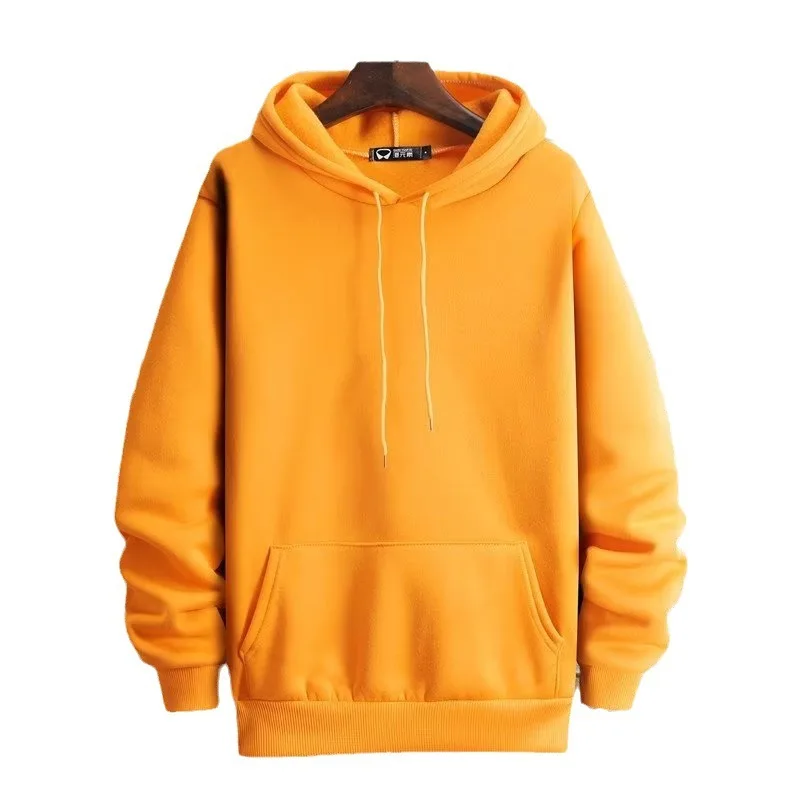

Men Hooded Sweatshirt Autumn Winter Solid Color Korean Style Trendy Loose Casual Fleece Lined Thick Pullover Top