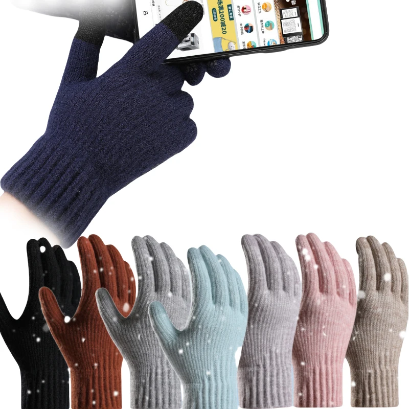 S size for Women Winter Outdoor Warm Cashmere Touchscreen Gloves Plush Lining Knitted Gloves