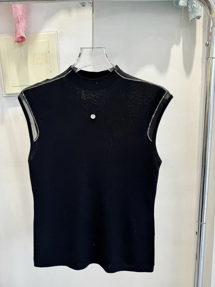 

White Sequin Svel Knitted Vest Women Summer Faion Slim Fit Inner Outer Wear Top Diamond Embellied ort Sle