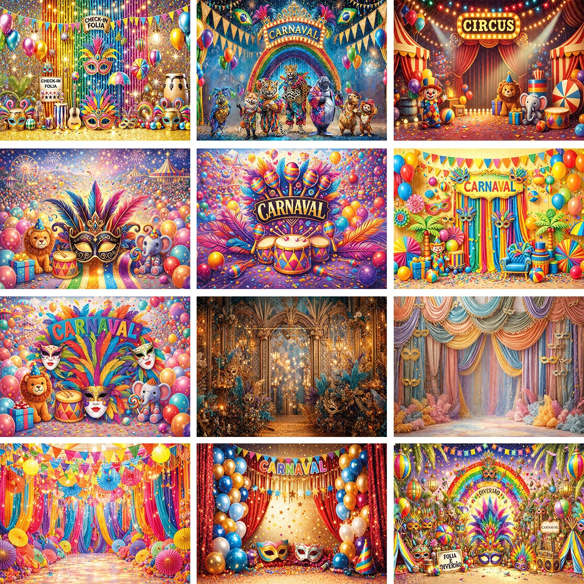 Carnaval Circus Backdrops Kids Adult Photography Props Festival Events Dionysia Balloons Masked Ball Backgrounds