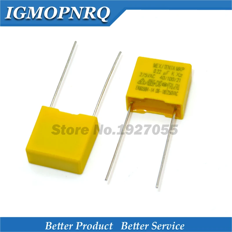 10pcs  capacitor 220nF 275VAC 220NF Pitch 15mm X2 Polypropylene film capacitor 0.22uF