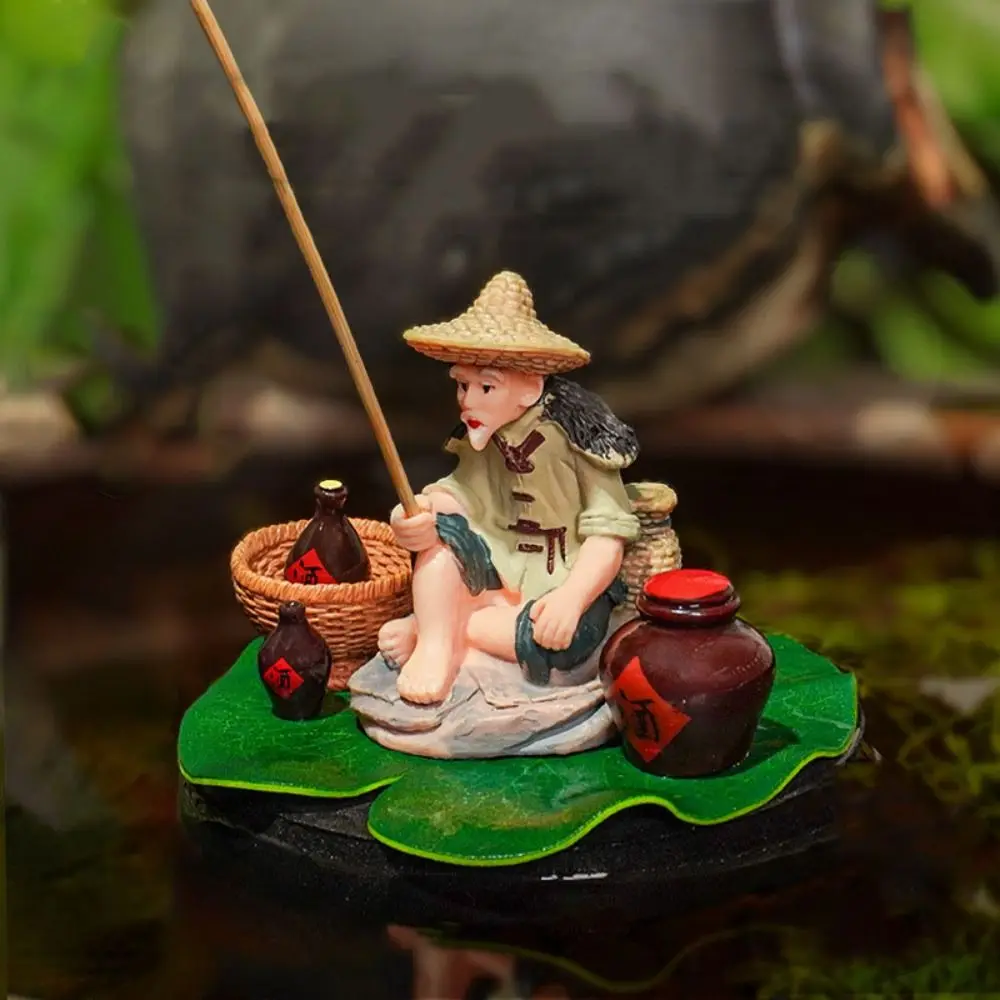 PVC Old Man Fishing Ornament Floating foam Fish Tank Decoration DIY lotus leaf Miniature Room Decoration Car Ornament