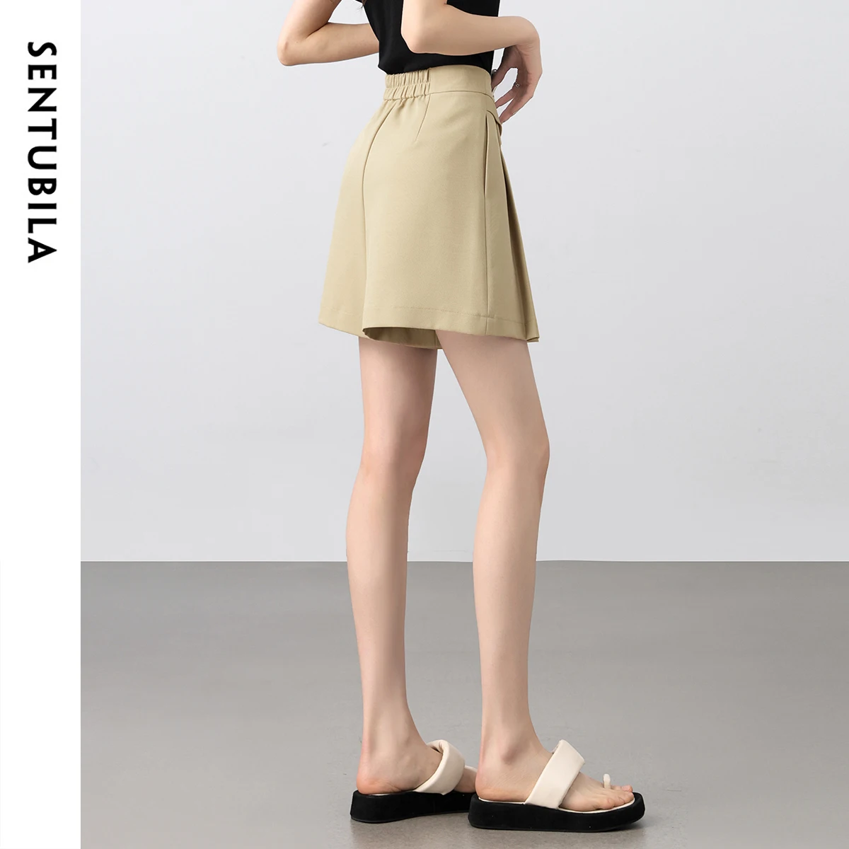 SENTUBILA Women's Khaki Mini Skirts Shorts 2025 Summer High Waist Commuting Comfortable Women's Casual A-Line Shorts 152K87919