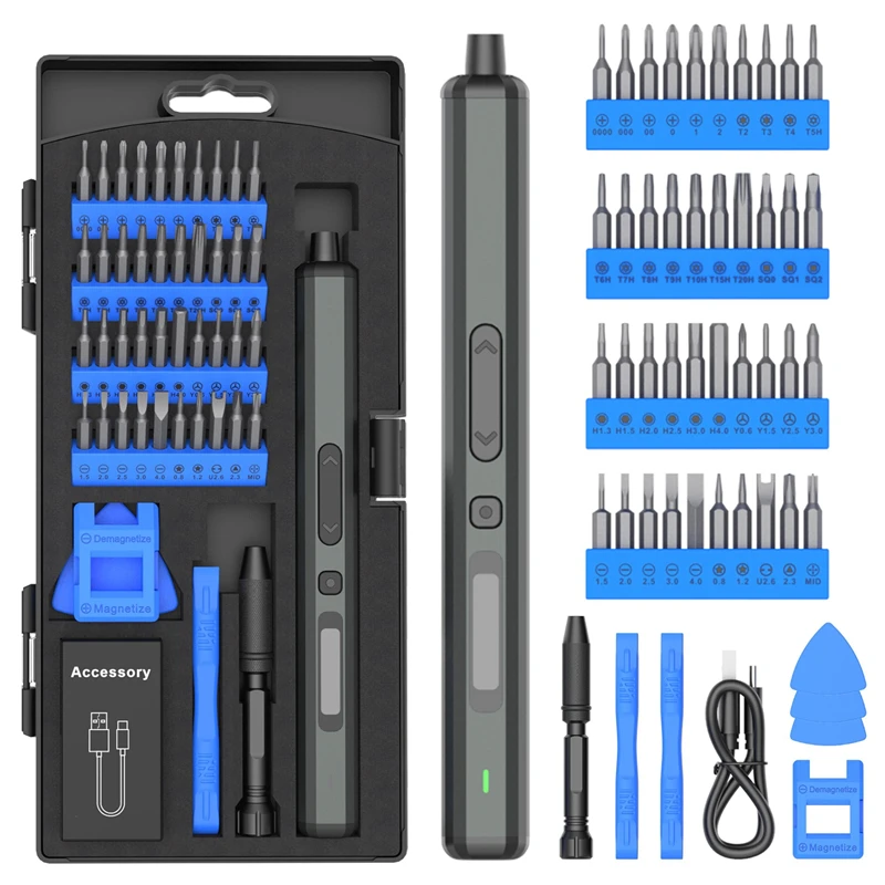 Electric Cordless Screwdriver 50 in 1 Blue Mini Electric Precision Screwdriver Set Repair Tool Kit Rechargeable for Phone Watch